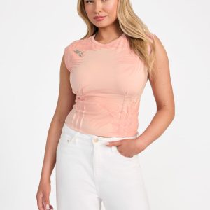 Eco Palm Leaf Corset Tee - Pink