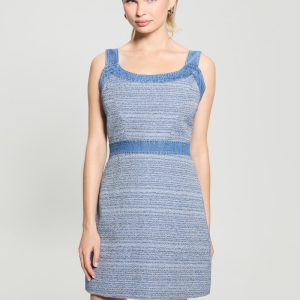 Elsie Tweed and Denim Dress - Blue