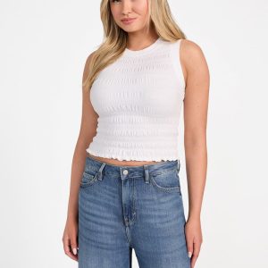 Eco Claire Smocked Tank Top - White