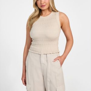Eco Claire Smocked Tank Top - Beige
