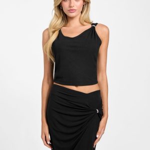 Eco Aimee Jeweled Strap Top - Black