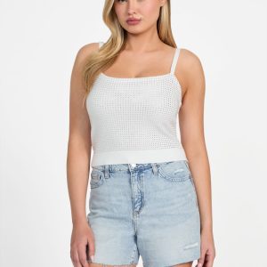 Khloe Rhinestone Sweater Tank - White