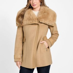 Lilia Faux-Fur Collar Coat - Beige