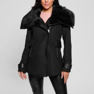 Lilia Faux-Fur Collar Coat - Black