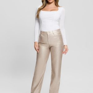 Ambra Metallic Faux-Leather Pants - Gold