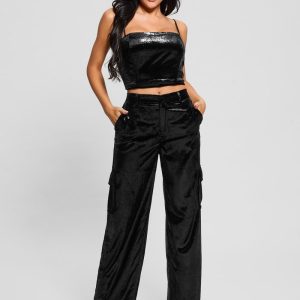 Jolie Velvet Cargo Pants - Black