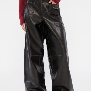 GUESS Originals Faux-Leather Pocket Wide Leg Pants - Black