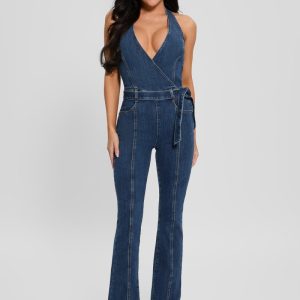 Eco Claire Denim Halter Jumpsuit - Blue