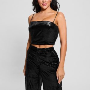 Jolie Velvet Crop Cami - Black