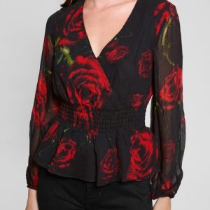 Mishka Printed Chiffon Top - Black