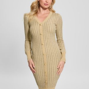 Josie Button Sweater Dress - Beige