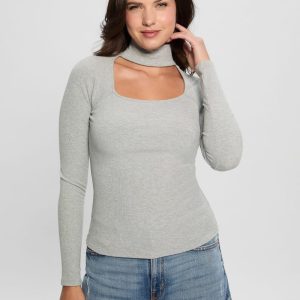 Cutout Ribbed Top - Gray