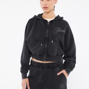GUESS Originals Eco Rhinestone Crop Hoodie - Black