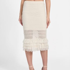 Eco Luca Fringe Hem Skirt - Off-white