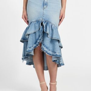 Eco Marina Denim High-Low Skirt - Blue