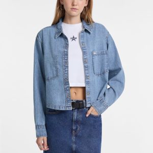 Cropped Denim Shirt - Blue