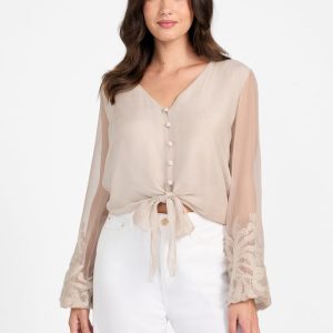 Camilla Silk-Blend Top - Beige