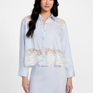 Evie Lace Denim Top - Blue