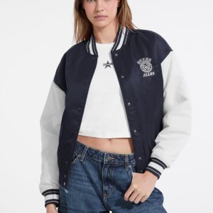 Embroidered Varsity Jacket - Blue