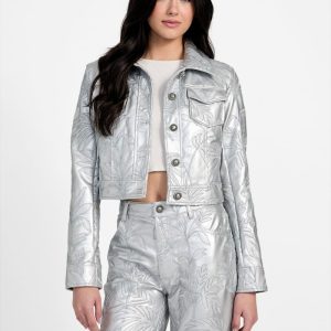 Clelia Embroidered Trucker Jacket - Silver