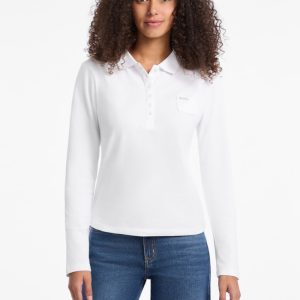Long-Sleeve Slim Polo Top - White