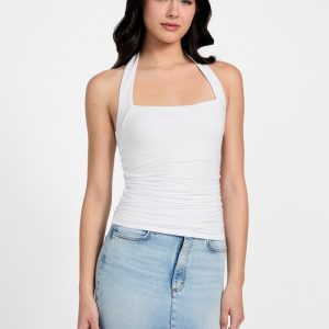 Eco Nora Halter Shirred Tank - White