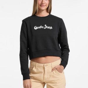 Flower Logo Cropped Sweatshirt - Black