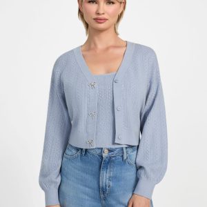 Eco Lyla Bow Cardigan Sweater - Blue