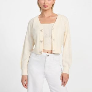 Eco Lyla Bow Cardigan Sweater - Off-white