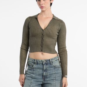 Eco GUESS Originals Shirred Tie Cardigan - Green