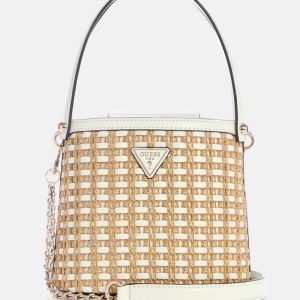 Atalia Raffia Crossbody Bucket Bag - White