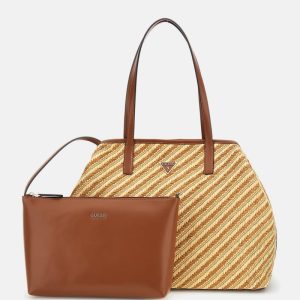 Vikky Woven Straw Tote Set - Brown