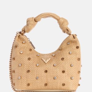 Isotta Raffia Rhinestone Hobo Bag - Neutral