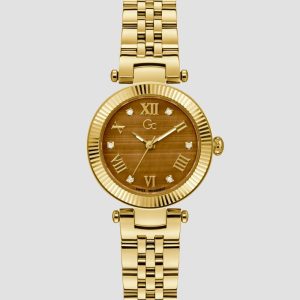 Gc Tiger's Eye Gemstone Analog Watch - Gold