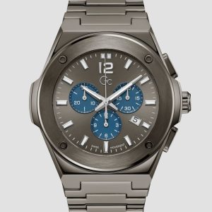 Gc Dark Silver-Tone and Blue Multifunction Watch - Gray